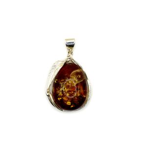 zilveren hanger met cognac amber