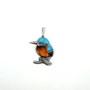 Zilveren hanger met barnsteen ijsvogel XL