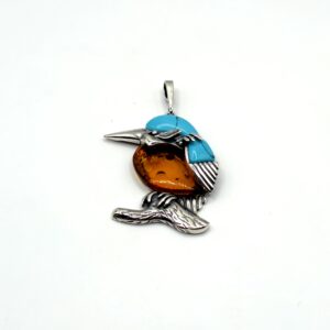Alternative view of Zilveren hanger met barnsteen ijsvogel XL
