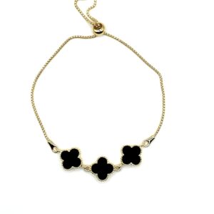 Vergulde Marokkaanse klaver armband met onyx M