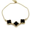 Vergulde Marokkaanse klaver armband met onyx M - Afbeelding 2