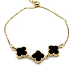 Alternative view of Vergulde Marokkaanse klaver armband met onyx M
