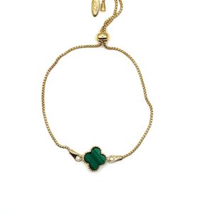 Vergulde Marokkaanse klaverarmband met malachiet M