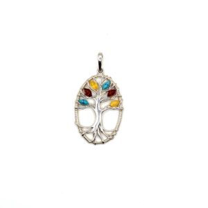 Zilveren hanger met amber en turkoois, boom van geluk