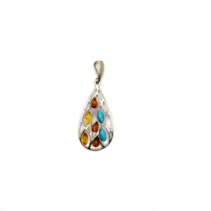 Zilveren hanger met amber en turkoois