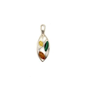Zilveren hanger met barnsteen en malachiet