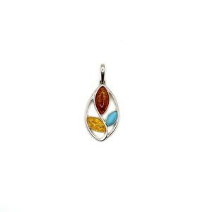 Zilveren hanger met amber en turkoois