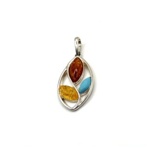 Alternative view of Zilveren hanger met amber en turkoois