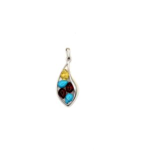 Zilveren hanger met amber en turkoois