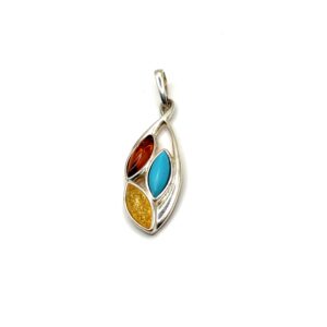 Alternative view of Zilveren hanger met amber en turkoois