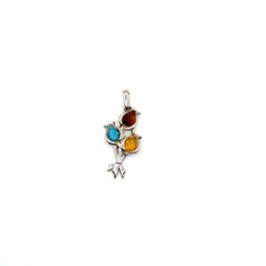 Zilveren hanger met amber en turkoois, bloemen