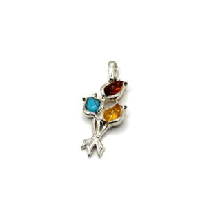 Alternative view of Zilveren hanger met amber en turkoois, bloemen