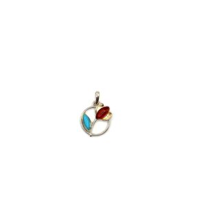 Zilveren hanger met amber en turkoois