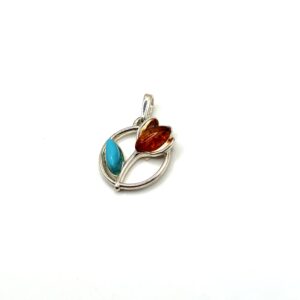 Alternative view of Zilveren hanger met amber en turkoois