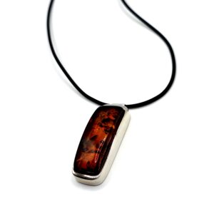 Alternative view of Zilveren ketting met cognac amber