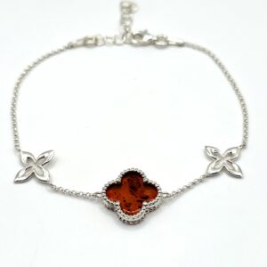 Alternative view of Zilveren armband met amber, Marokkaans klavertje XL