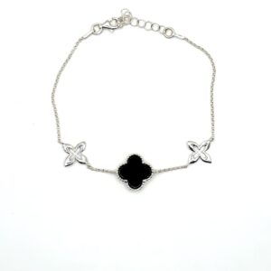 Zilveren armband met onyx, Marokkaanse klaver XL
