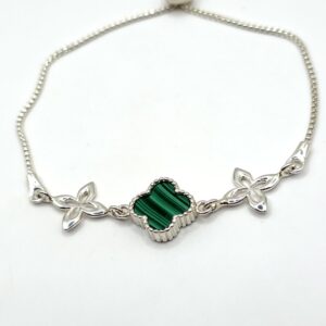 Alternative view of Zilveren armband met malachiet, Marokkaanse klaver M