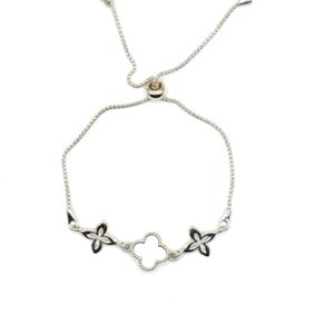 Zilveren armband met parelmoer, Marokkaans klavertje M