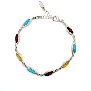 Zilveren armband met amber en turkoois