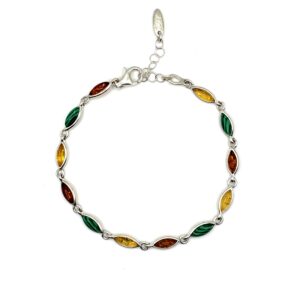 Zilveren armband met barnsteen en malachiet