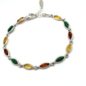 Alternative view of Zilveren armband met barnsteen en malachiet